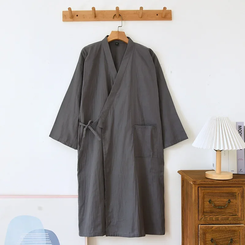 Roupões kimono de algodão para casal, roupas para casa, verão, solto, meia manga, roupão, pijama, suor, vapor, roupas femininas: XL / Azul