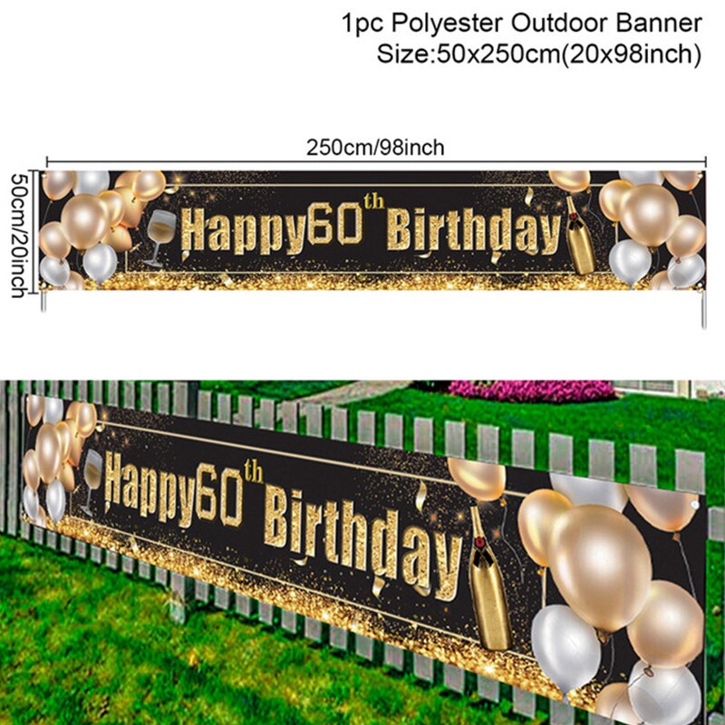 Pancarta de feliz cumpleaños 30, 40, 50, 60, 70, 80, 90, decoración para de cumpleaños para adultos 40, 50, 60, 60, suministros para de aniversario: 60th