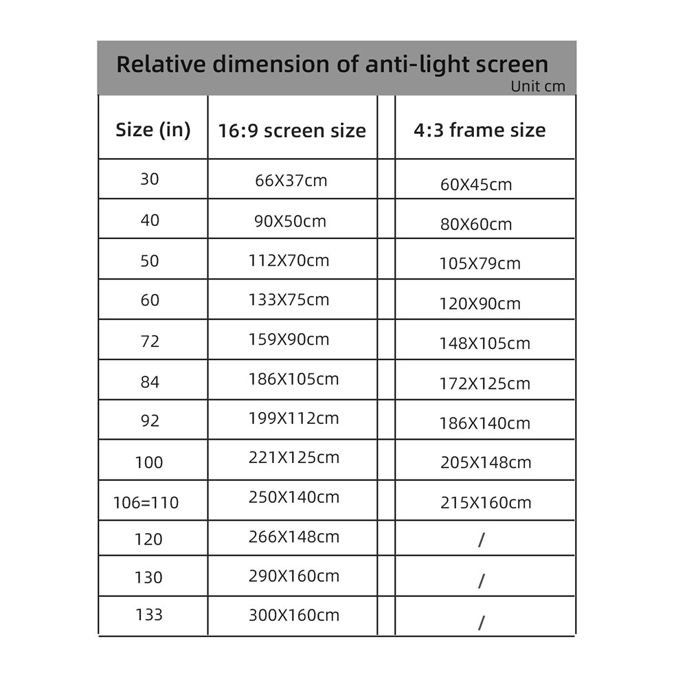 VCHIP120 inch Portable Projector Screen Anti-Light Curtain 16:9 3D HD Projection For Home Theater Office Outdoor