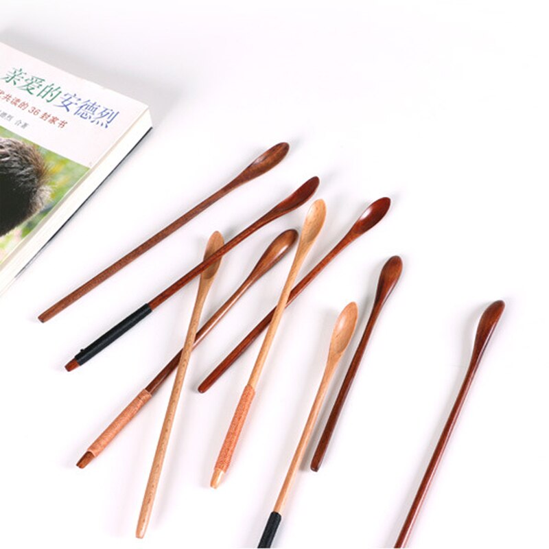 1 Pcs Natural Long Handle Wooden Mixing Spoons Coffee Tea Spoon Honey Stirring Spoon Wooden Spoon with Thin Handle