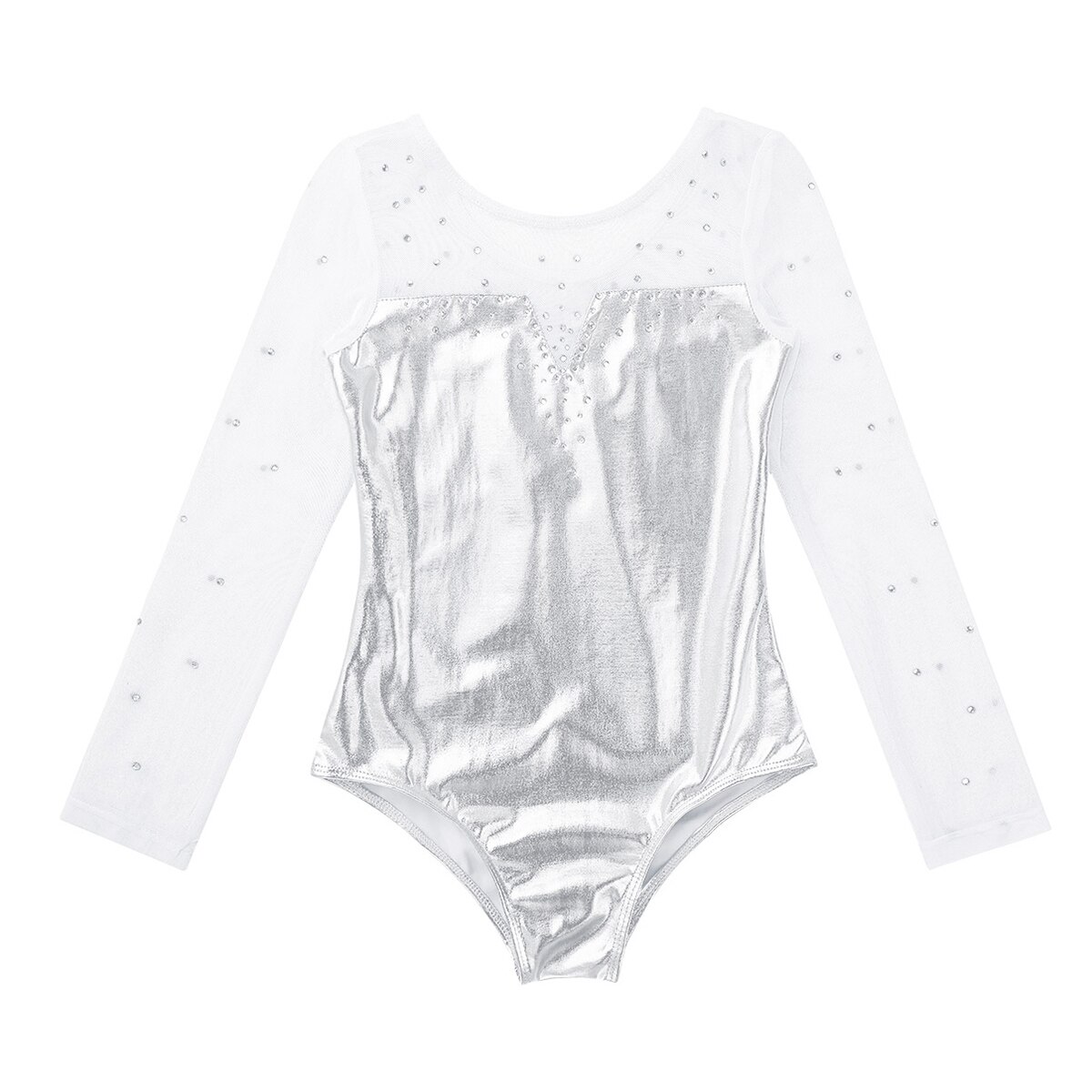 iEFiEL Kids Girls Dance Costumes Sparkly Rhinestone Metallic Ballerina Ballroom Dance Gymnastics Leotard Bodysuit Turnpakje