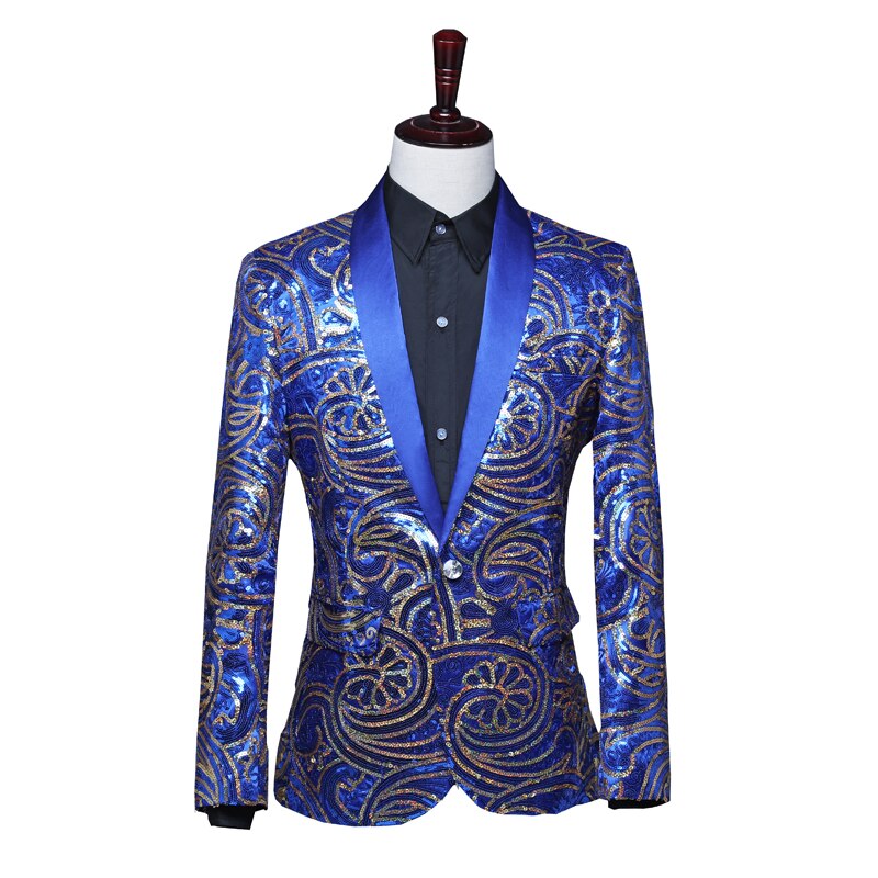 Chaquetas de traje de escenario para hombre, bléiser de lentejuelas Vintage en azul y rojo, abrigo Delgado a la , chaqueta de presentación para actuaciones nocturnas