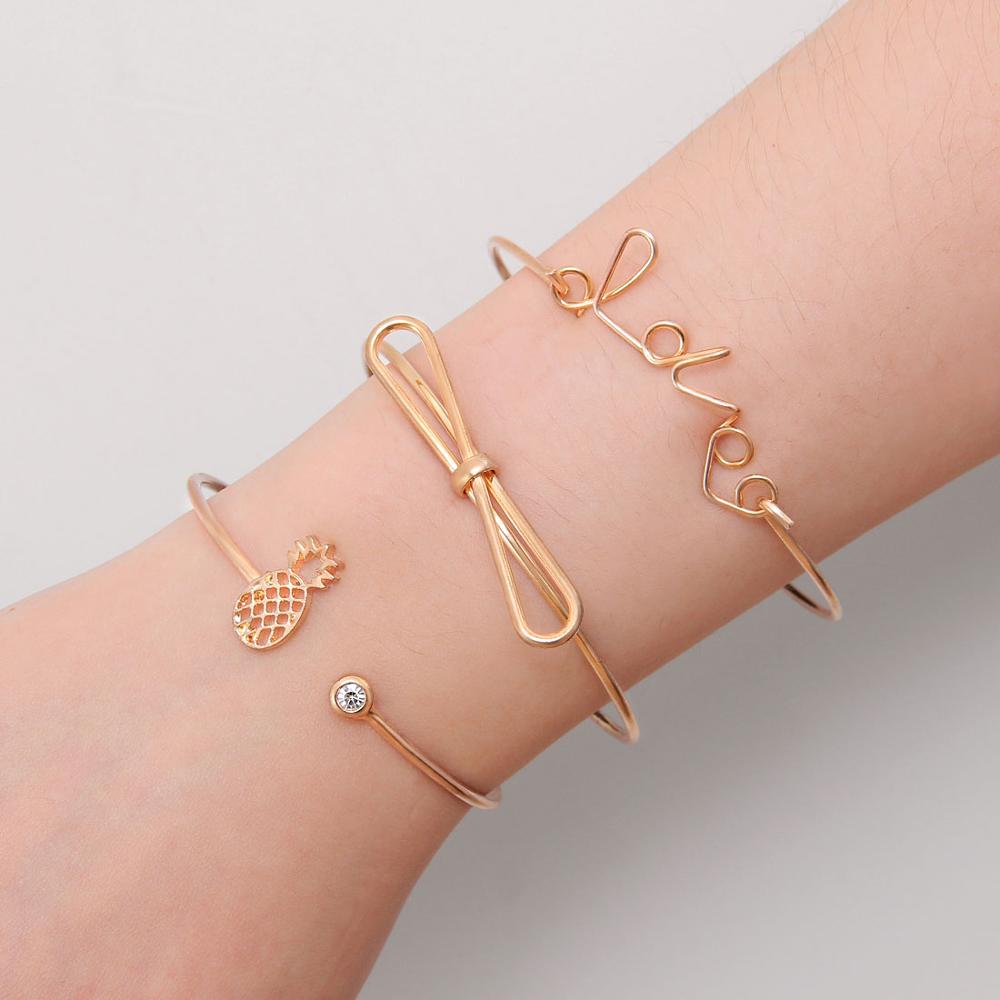 Bohemian Bladeren Knoop Ronde Ketting Opening Gouden Armband Set Vrouwen Mode Kleding Sieraden Valentijnsdag: SL998