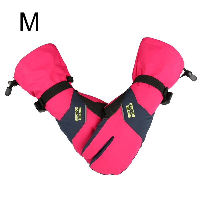 Mężczyźni kobiety 3 palce ekran dotykowy rękawice narciarskie wiatroszczelne długie nadgarstki zimowe ciepłe rękawiczki Snowboard dzieci wodoszczelne rękawice narciarskie: Różowy / M