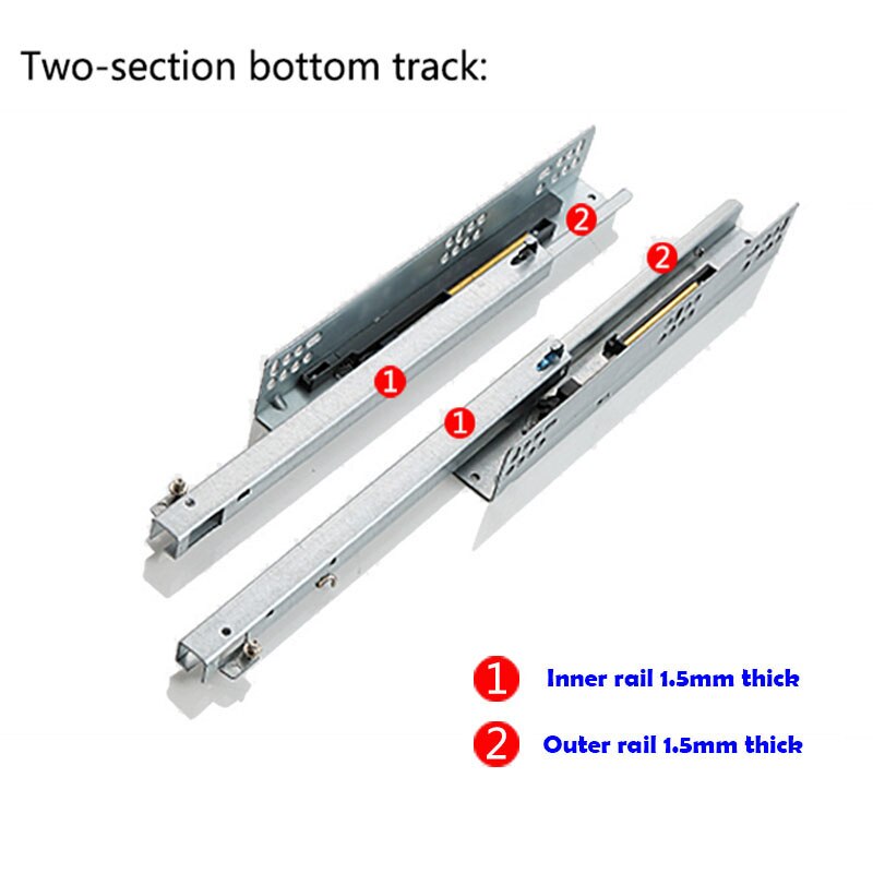 Rails coulissants de Support cachés pour meubles et tiroirs, Long en deux parties, à fermeture souple
