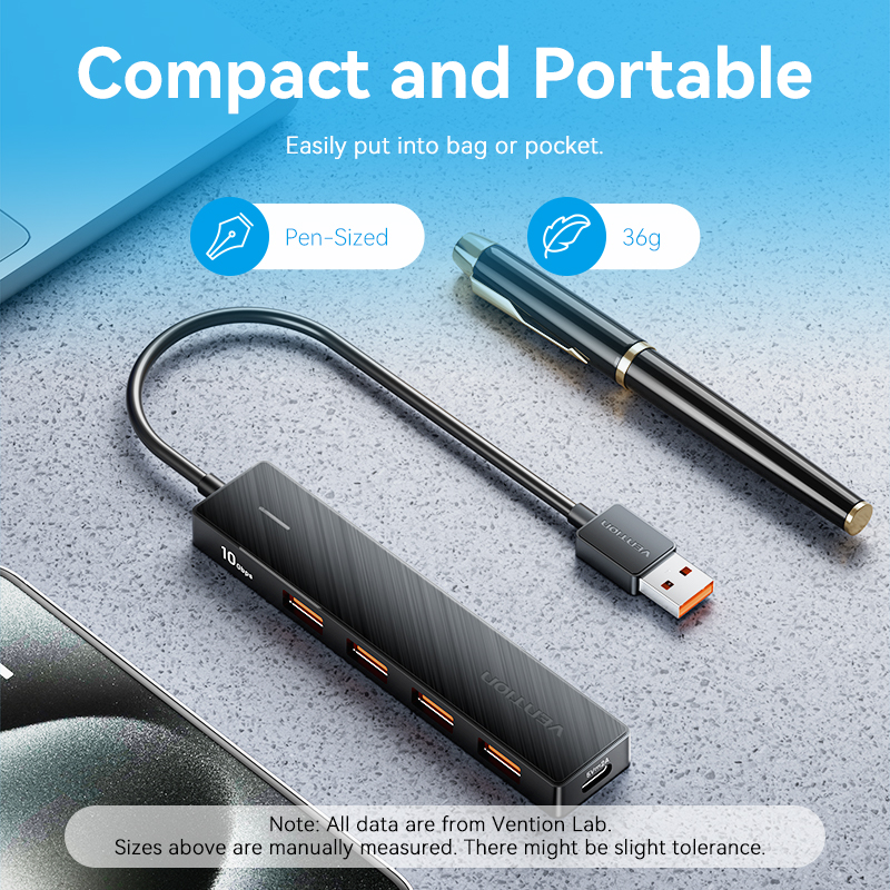 Vention Usb Hub 4 Port ABS Hub USB 3.2 10Gbps do laptopa Multi Splitter Adapter do Xiaomi Macbook PC Akcesoria komputerowe
