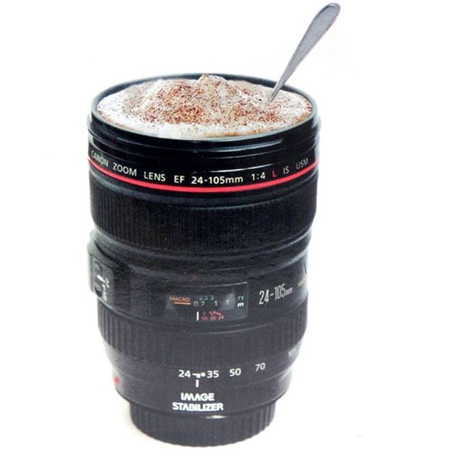 400ML 304 edelstahl Objektiv Thermos Kamera Reise Kaffee Tee Tasse Objektiv Tasse Gebürstet Liner Schwarz Wie Kanon EF 24-105mm Kaffee Tasse