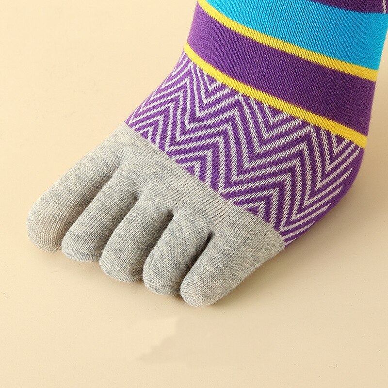 5 Pairs Bright Color Ankle Five Finger Socks Man Cotton Striped Patchwork Mesh Breathable Street No Show Socks With Toes