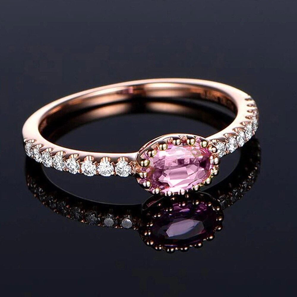 Huitan Delicate Engagement Ring Voor Vrouwen Rose Goud Kleur Met Roze Ovale Steen Eenvoudige Dazzling Cz Ringen Sieraden: 9