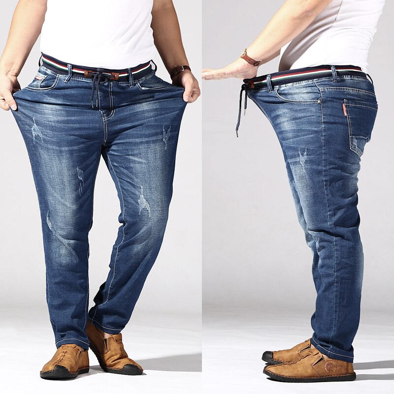 Jean grande taille élastique pour homme, pantalon ample, droit, extensible, bleu Denim, grande taille 8XL, printemps automne