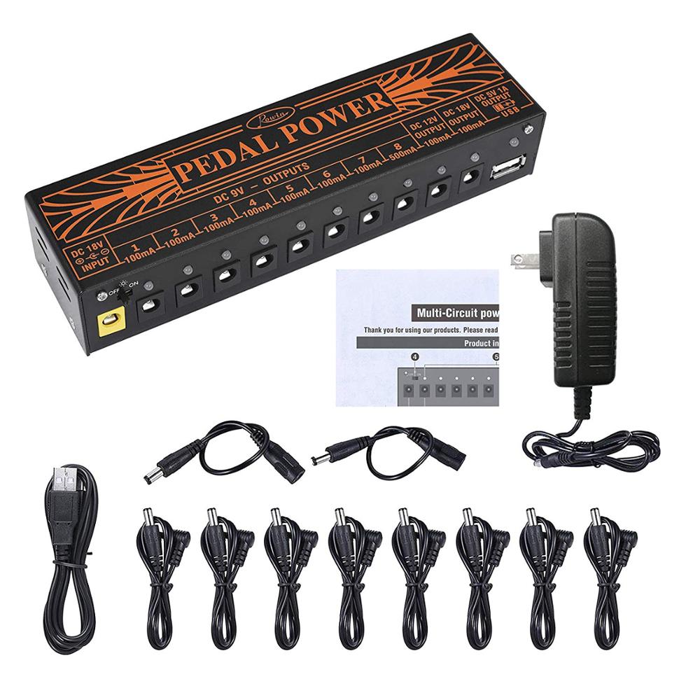 Rowin – alimentation électrique pour pédales de guitare PW-1, 10 sorties DC isolées pour pédale d&#39;effet 9V/12V/18V avec Port de chargement USB