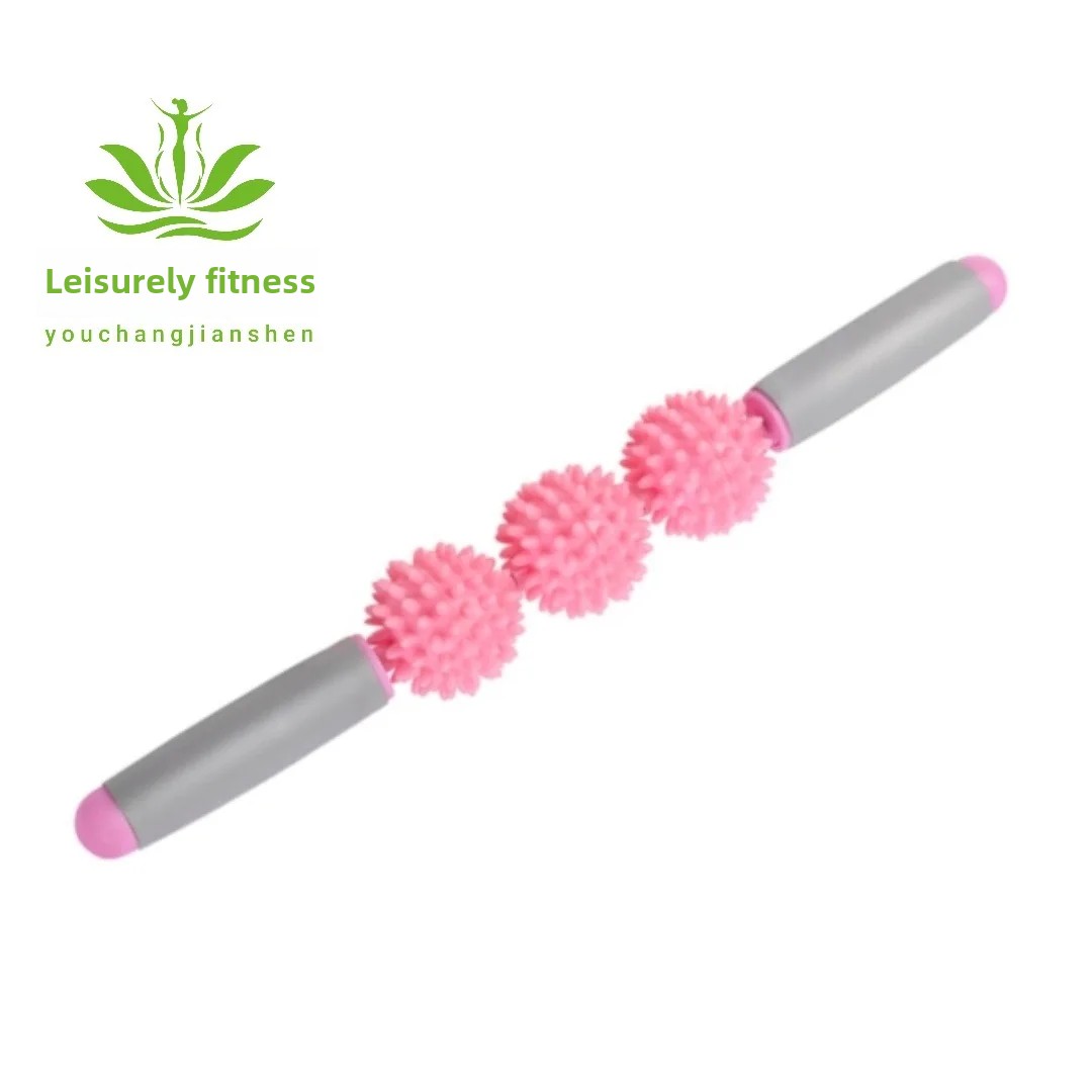 Yoga Fitness Massage Stick Wheel Roller Muscle Relaxation Handheld Ball Lupu Tai Kwu Five Ball Three Wheel Roller Stick: Blue