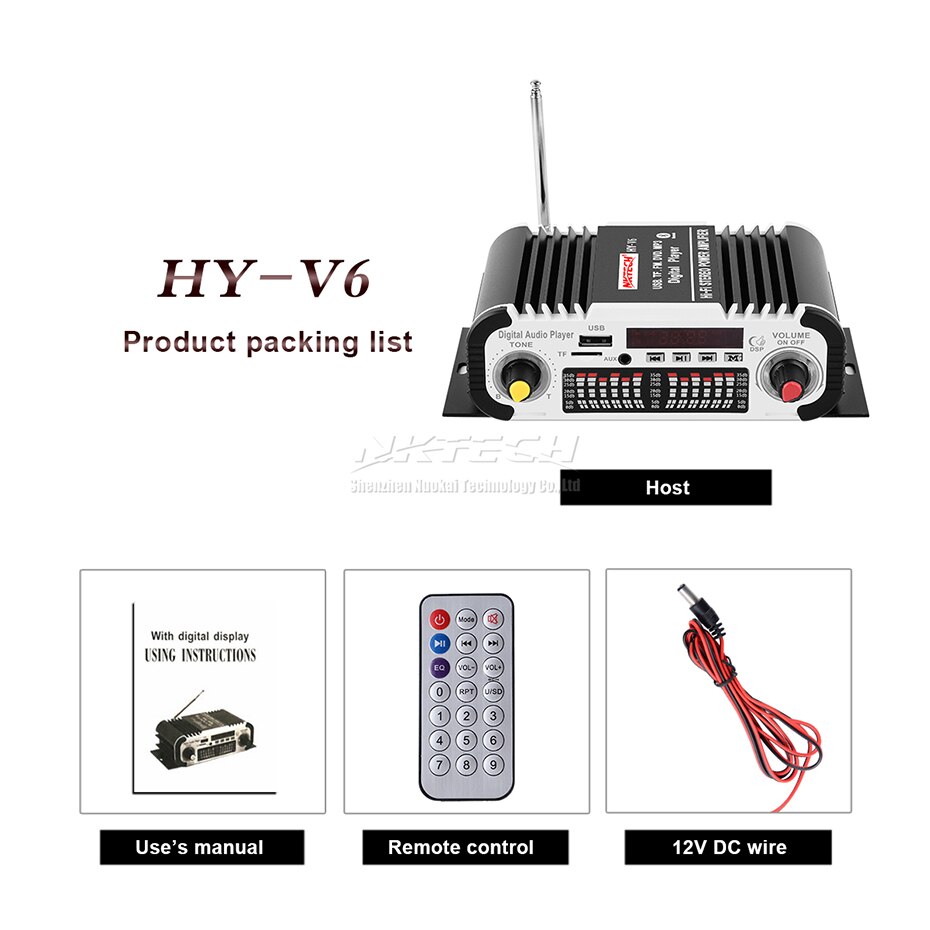 NKTECH HY-V6 Auto Digital Audio- Spieler Bluetooth Energie Verstärker 2CH x 20W Hallo-fi Stereo Hause Ampere mit FM TF DVD MP3 USB AUX Eingang