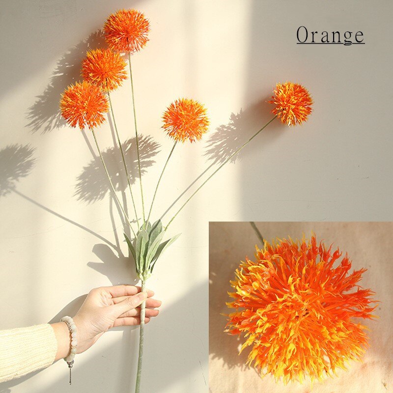 72cm konstgjorda blommor pompom maskros lök boll växter gren dekor blomma hem trädgård hotell gör det själv bröllop blomma väggmaterial: Orange