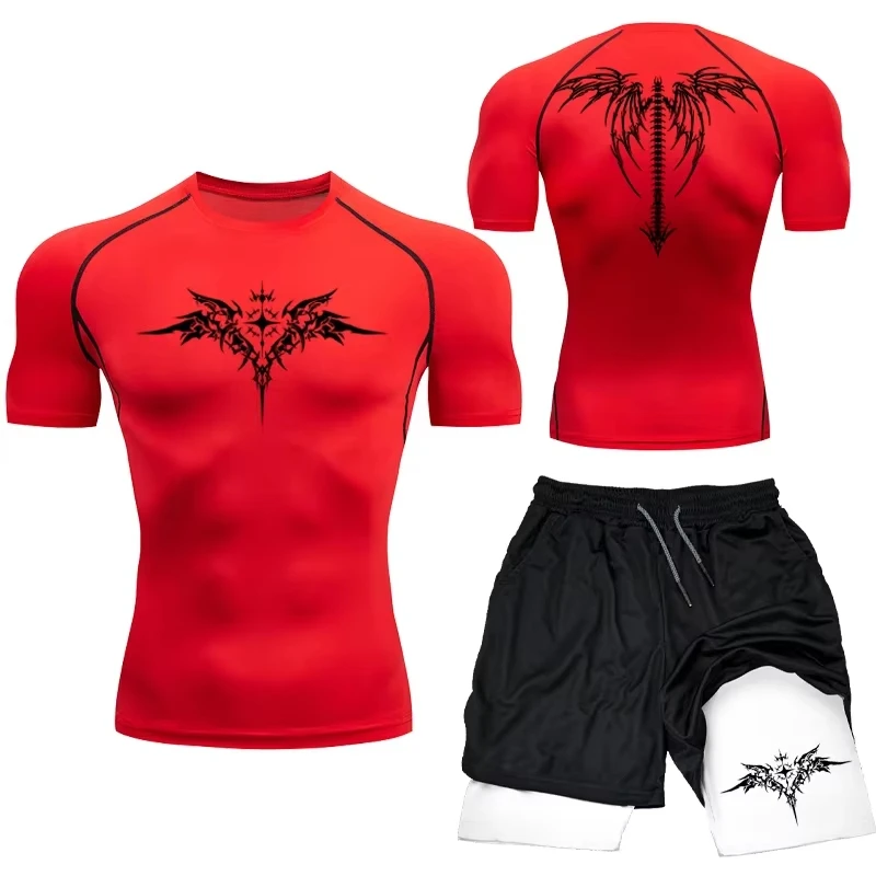 Mma boxningsset sportkläder för män snabbtorkande gymshorts t-shirt löpning träningstight sport rashguard 2 delar dräkt