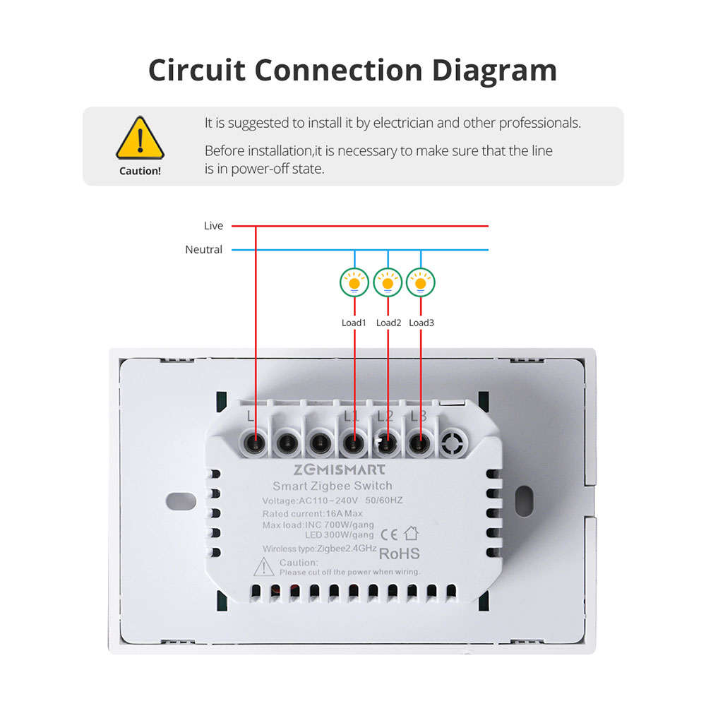 Zemismart Zigbee US AU interrupteur d'éclairage mural pas neutre 1 2 3 Gangs interrupteur noir fonctionne avec Tuya Alexa Google Home Voice
