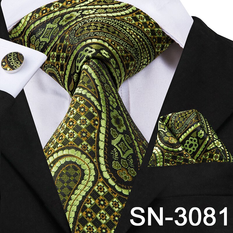 Hi-tie mænd slips silke slips business guld slips og lommetørklæde manchetknapper sæt jakkesæt bryllupsfest gul mænd slips sæt: Sn -3081
