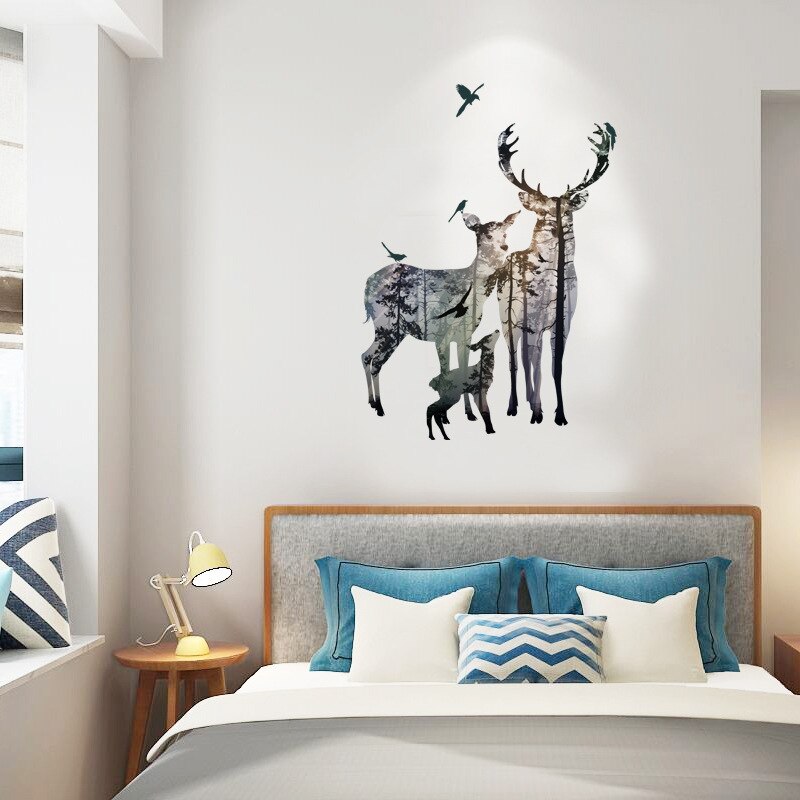 DIY Ein Elch Familie Silhouette Zauberstab Kunst Aufkleber Hause Dekoration Kreative Korridor Küche Wandmalereien PVC Hirsch Schatten Wald Poster