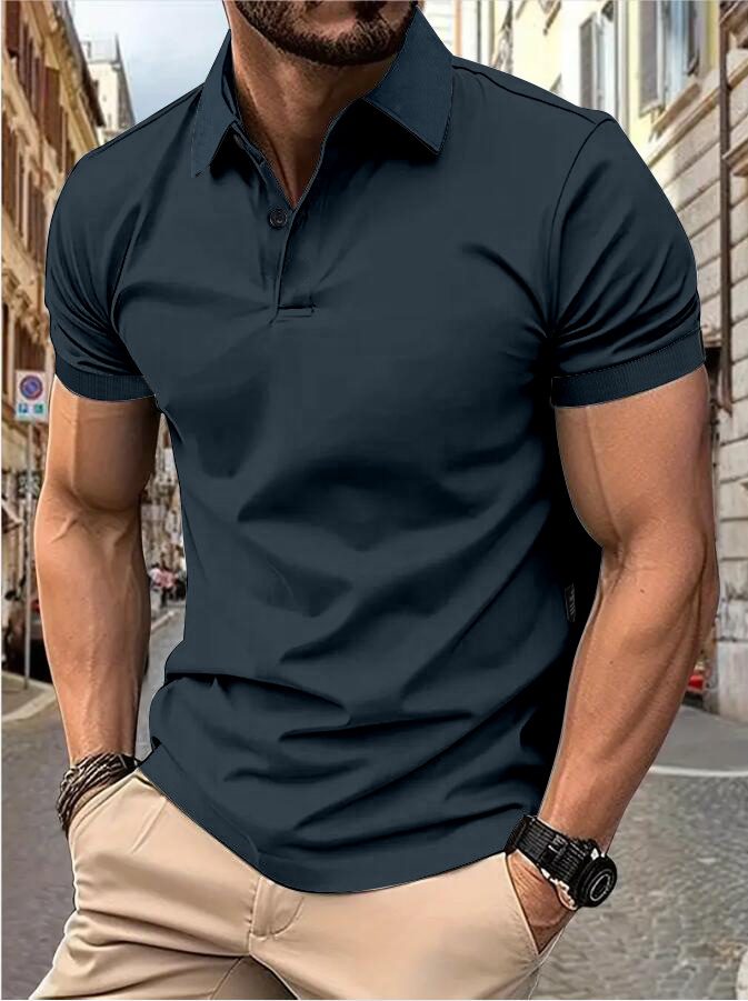 Manica corta da uomo Tinta unita manica corta casual quotidiana risvolto casual manica corta abbottonata T-shirt top casual da uomo: XXL / Grigio scuro