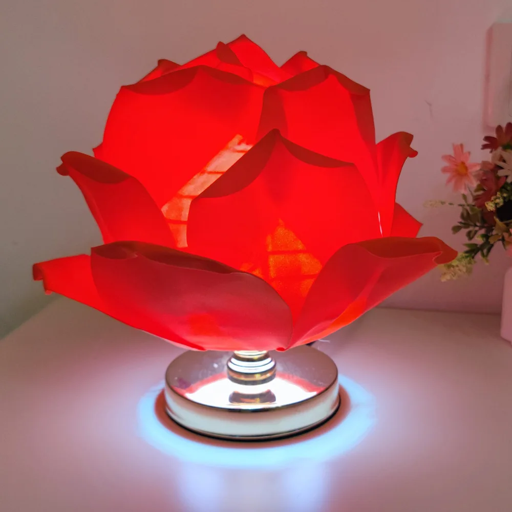 Rose Floral Table Lamps Girls Bedroom Atmosphere Decorative Night Lights: Red / 6-10W