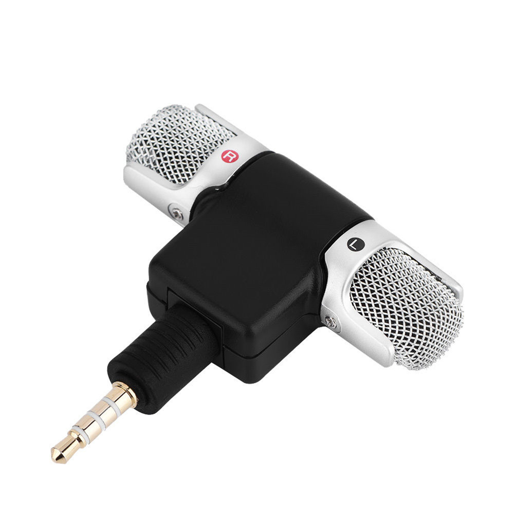 Portable Mini Microphone for Phone PC Laptop Stereo Recording Left and Right Channel Microphone Mic with 3.5mm Mini Jack