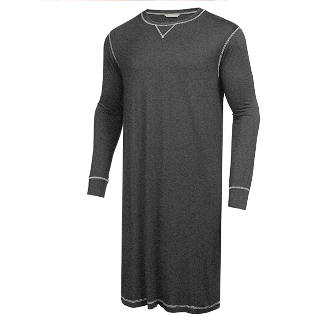 Pyjama de couleur unie pour hommes, vêtements de nuit à manches longues et col rond de Style décontracté à la