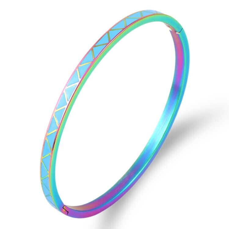 5 cores triângulo padrão bangles para mulheres aço inoxidável ouro fino pulseiras laranja azul cor esmalte jóias: Colorful blue