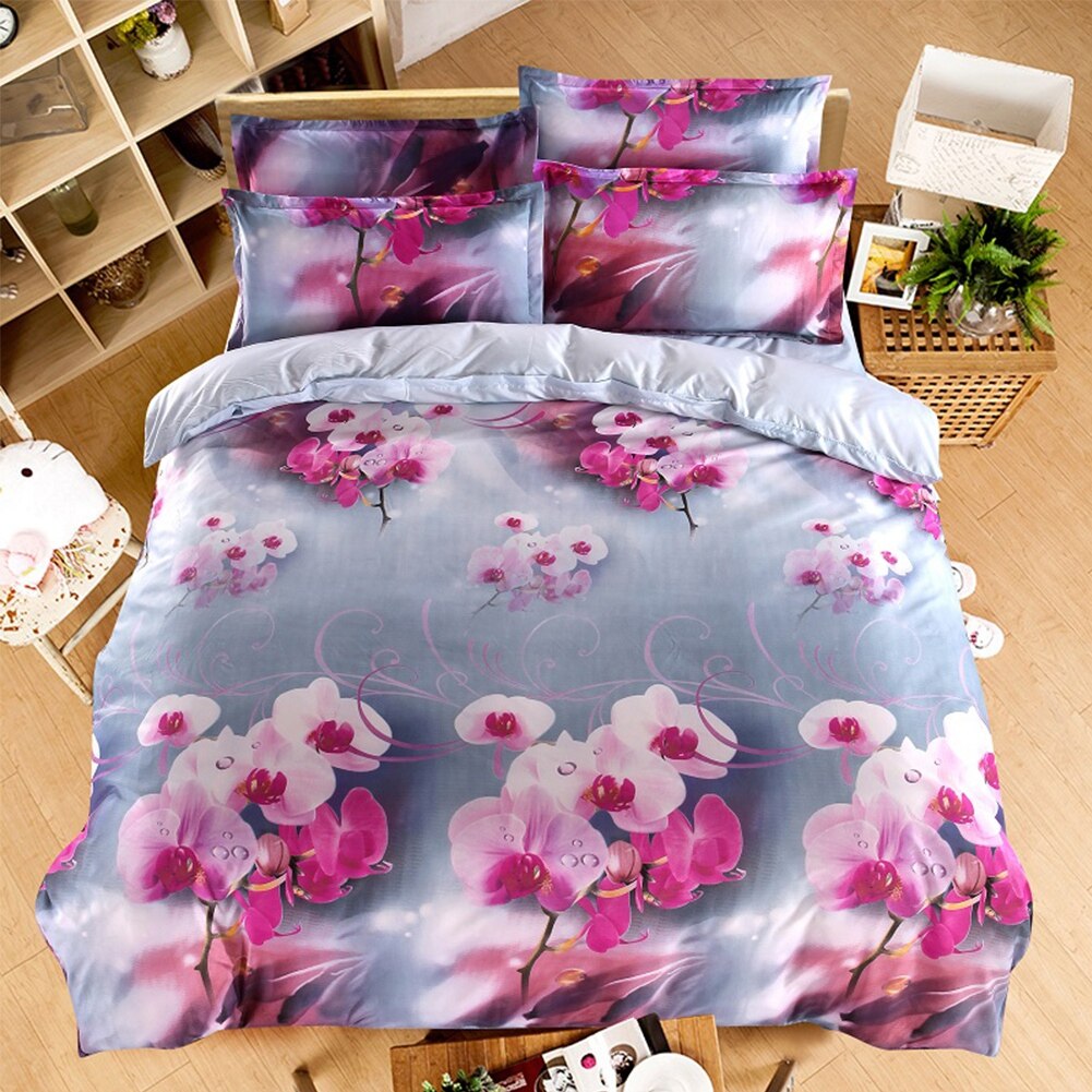 18 Stijlen Wit Rode Bloem 3D Beddengoed Set van Dekbedovertrek Kussensloop Set Bed Kleding Dekbedden Cover Queen Twin geen Quilt: Orchid 3D001