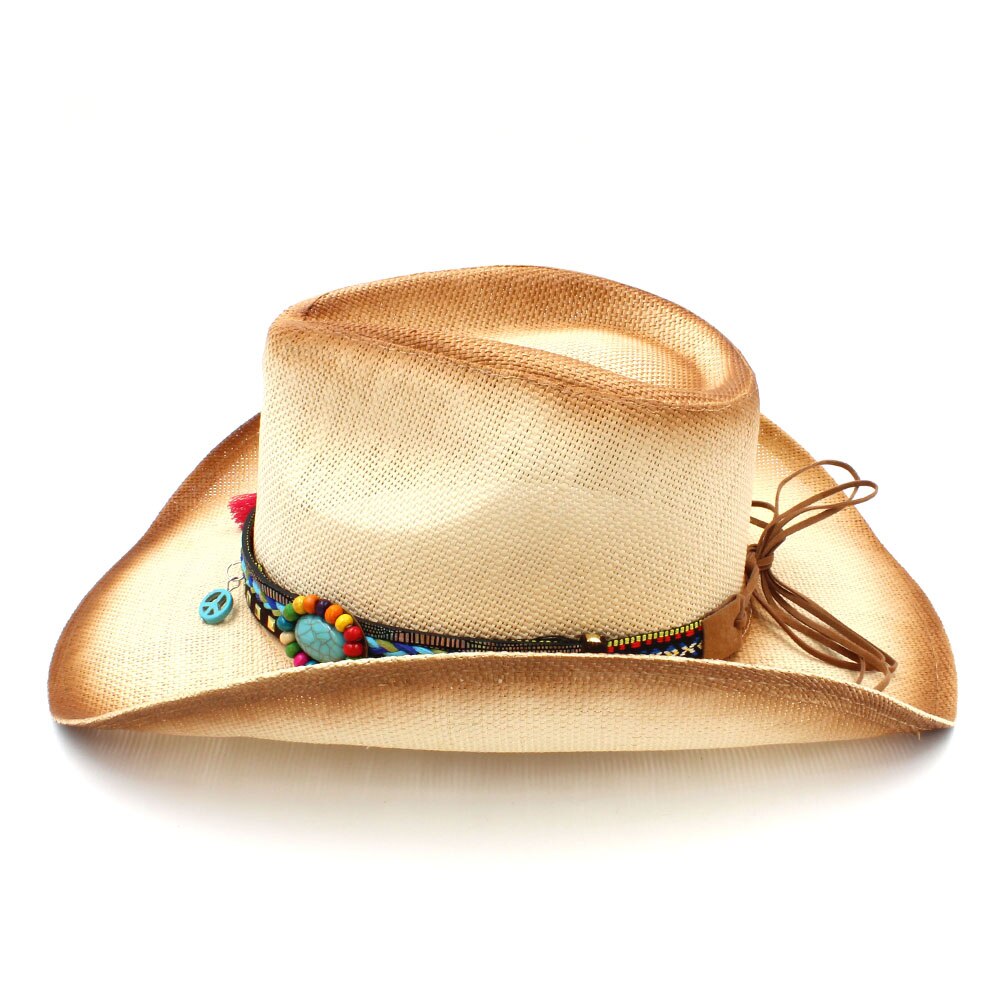 Handgemaakte Weave Stro Vrouwen Western Cowboy Hoed Met Kwastje Band Voor Lady Sombrero Hombre Cowgirl Jazz Caps Grootte 58 cm