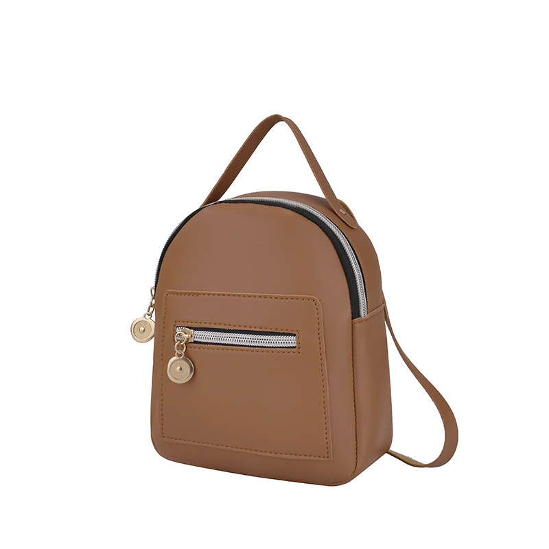été sac à dos pour femmes Mini petit solide fermeture éclair doux décontracté sac à dos sac d'école: Brown