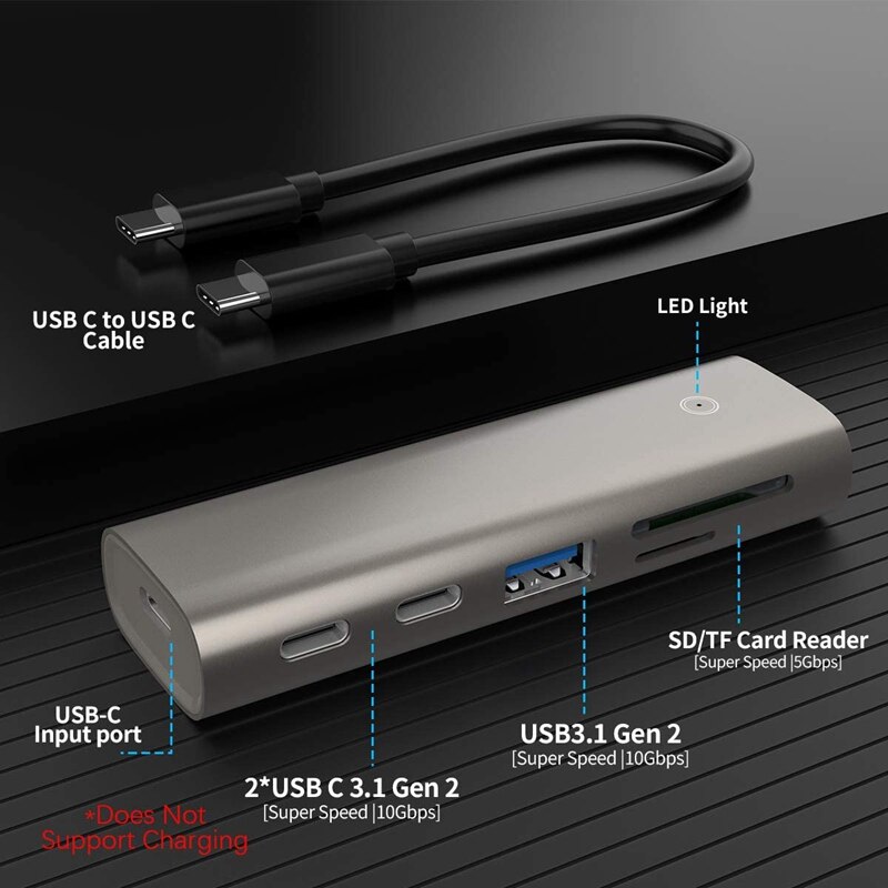 USB 3.1 Gen 2 Hub with USB 3.0, Dual C Ports and SD / TF Slot for , Surface Pro, USB C Laptop and More