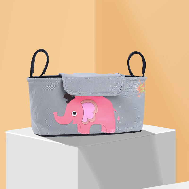 Tegneserie barnevogn taske kop flaske ble arrangør vandtæt stor yoyo klapvogn tilbehør baby ble opbevaring hængende tasker: Lyserød elefant -ti507