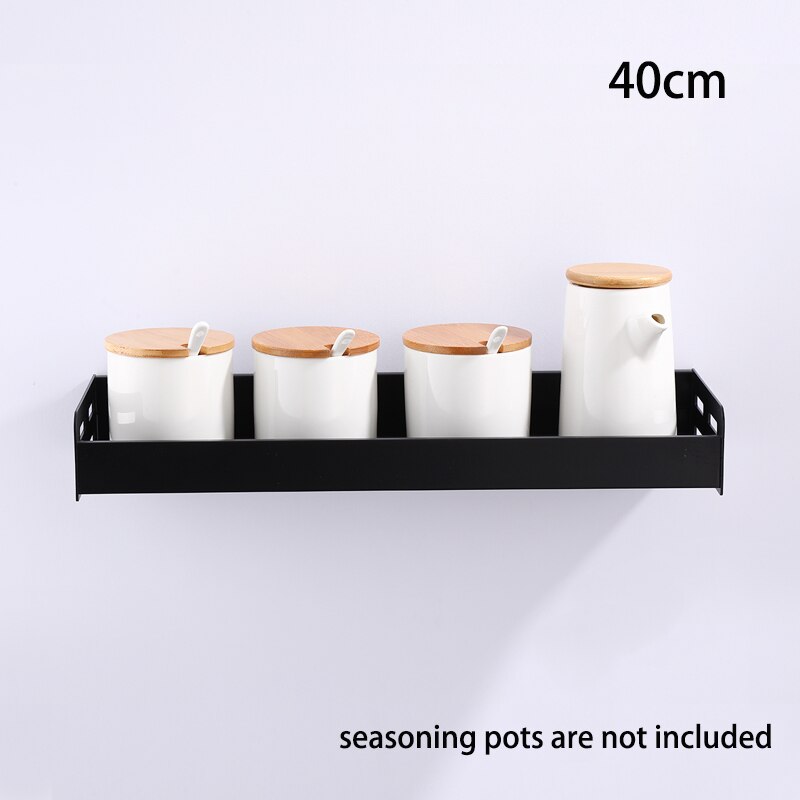 Crochet de rangement pour épices, étagère de cuisine, étagère murale, crochet de rangement pour ustensiles en aluminium, accessoires d&#39;organisation à domicile: Black 40cm