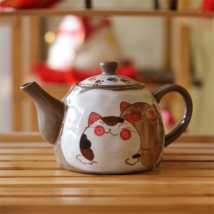 Japanese Style Hand Painted Cute Cat Teapot Ceramic Household Teacup Porcelain Office Kettle Kung Fu Drinkware Tea Set