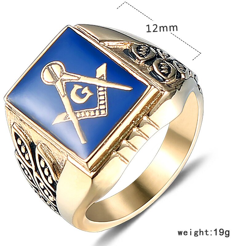 Masonic Ring Free Mason Stainless Steel Freemasonry Ring Freemason Gold For Men AG Jewelry Punk Blue Enamel Size 8-13: 12 / Type 2 gold color