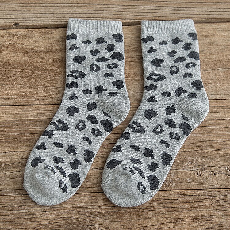 Spotted Leopard Print Women Socks Cotton Terry Tube Thickened Warm Socks Cotton Korean Japanese Style Eur35-40: 02