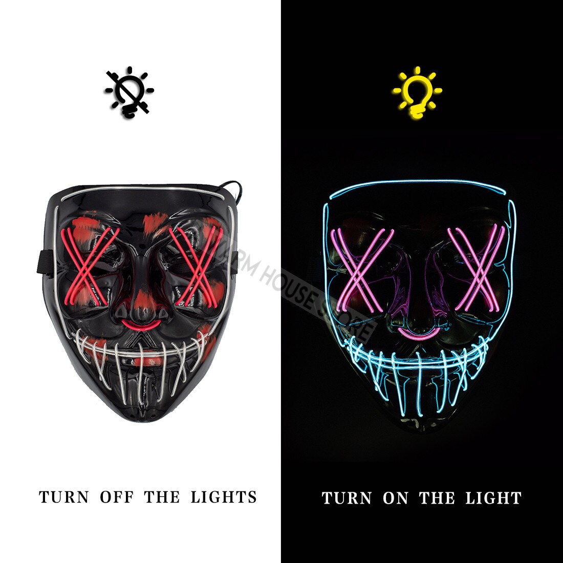 Halloween Party Trend LED Mask Purge Masks Election Mascara Costume DJ Party Light Up Cool Masks Glow In Dark: ice blue and pink