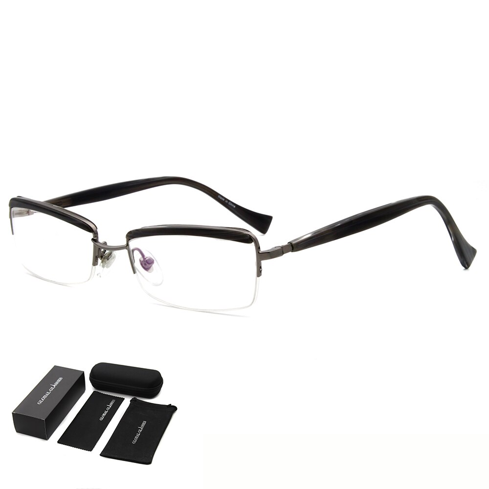 Optical Eyeglass Metal Rectangle Frame Acetate Temple Office Lady Women Gray Demi Color Home Outgoing LX-B0037: Gray-full package