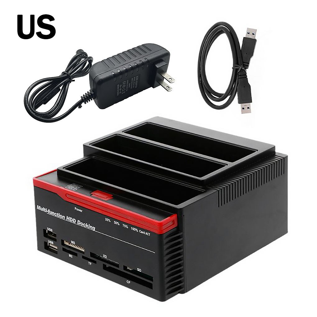 Lector de tarjetas de disco duro externo de alta velocidad, Base de acoplamiento de HDD multifuncional, enchufe USB 3,0 Todo en 1 de Reino Unido/EE. UU./UE a SATA IDE: US Plug