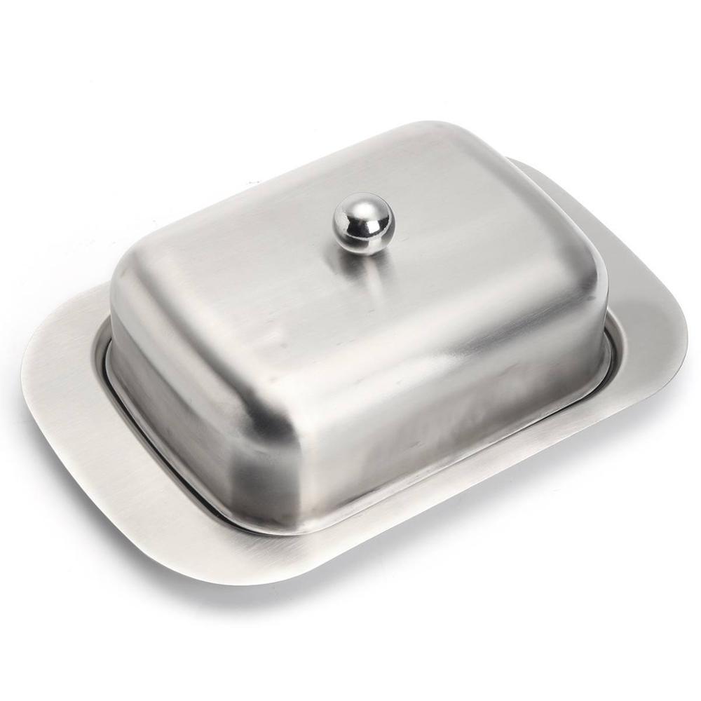 Stainless Steel Butter Dish Box Container Cheese Server Storage Keeper Tray with Gold Lid Fruit Salad Cheese Dish Box Case: Default Title