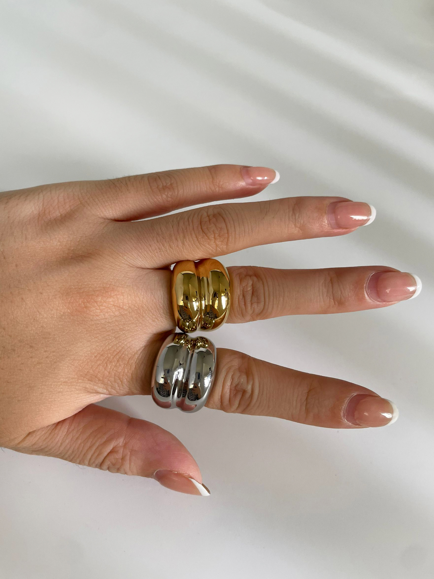 Peri'sbox-anillos gruesos anchos de doble capa de acero inoxidable Punk de para mujeres y hombres, joyería de de impermeable Unisex