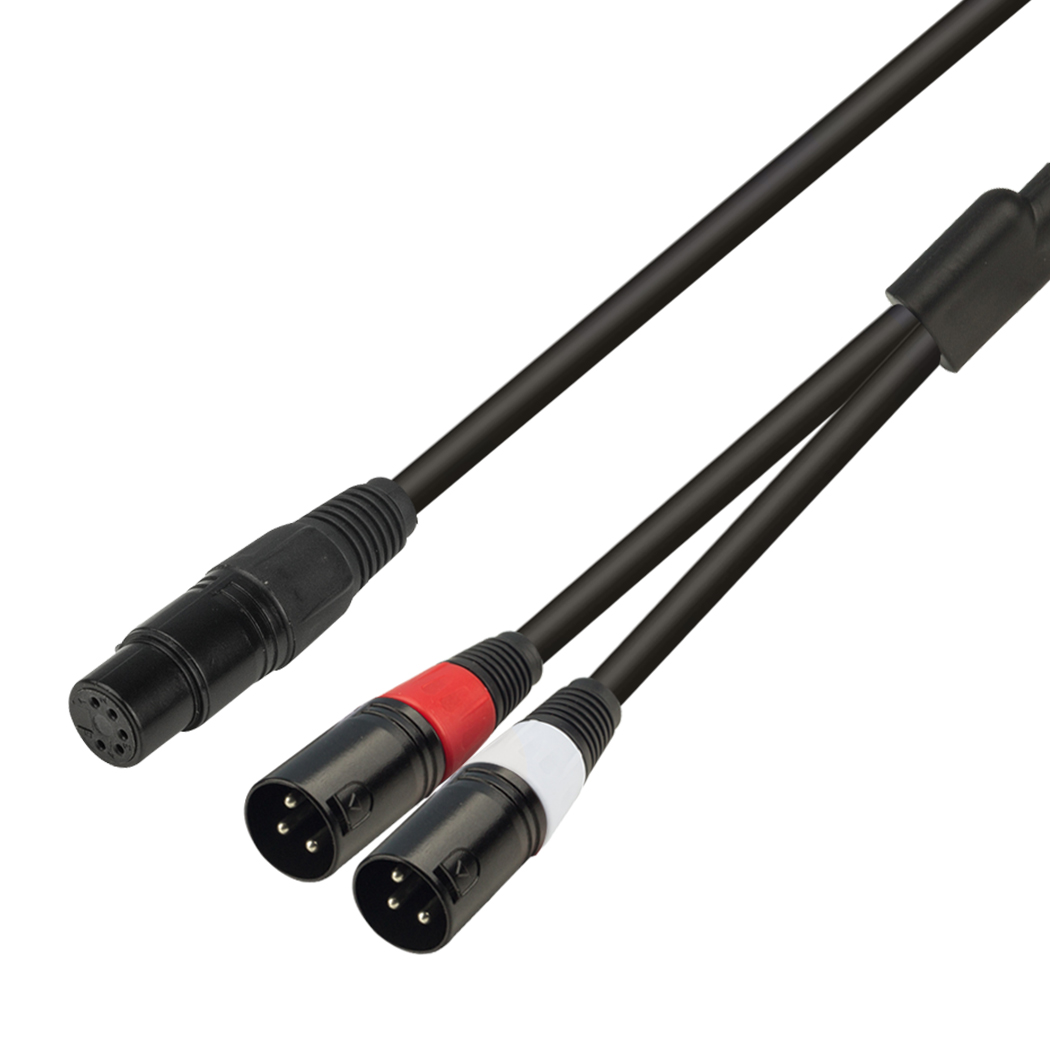 0.5M 5 pin XLR male to dual 3-pin XLR male or female audio cable,5-hole XLR female One point two line: black