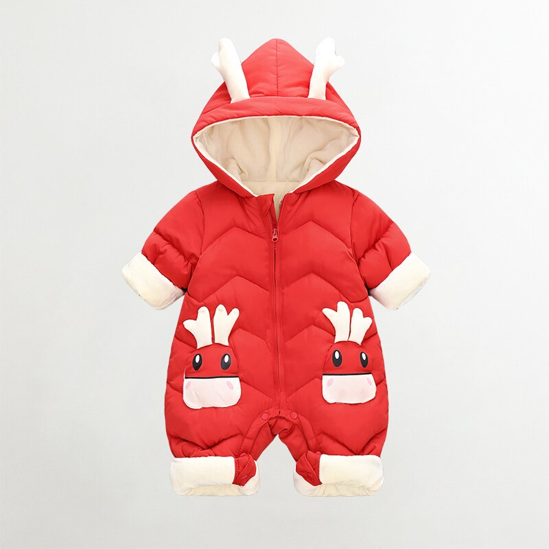 2020 marca de inverno do bebê snowsuit mais veludo grosso bebê meninos macacão 0-3 anos recém-nascido macacão roupas da menina geral da criança casaco: Red / 12-18M (90CM)