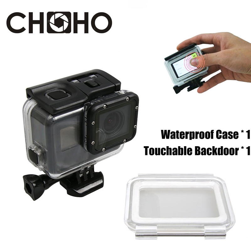 Waterdichte Behuizing Case Duiken 45 m Beschermende + Touch Tastbaar Terug Deur Voor Go pro Hero 5 6 7 Zwart accessoires