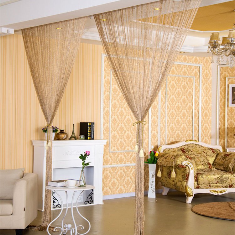 1pc Kristall Vorhang 100 x200cm Tür Vorhang Perlen Faden Vorhänge glänzend Quaste Schnur Hause Dekoration Wohnzimmer Hochzeit Dekor: GoldYellow