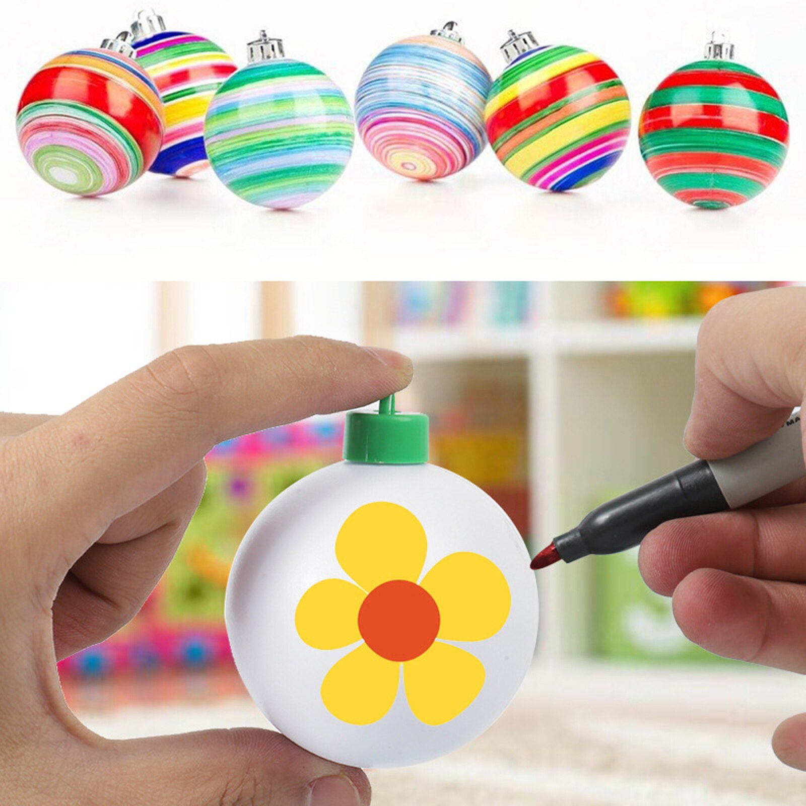 Christmas Tree Ornament Decorating Kit White Balls Painting Craft Xmas Decoration for Children Christmas Balls Painting Kit