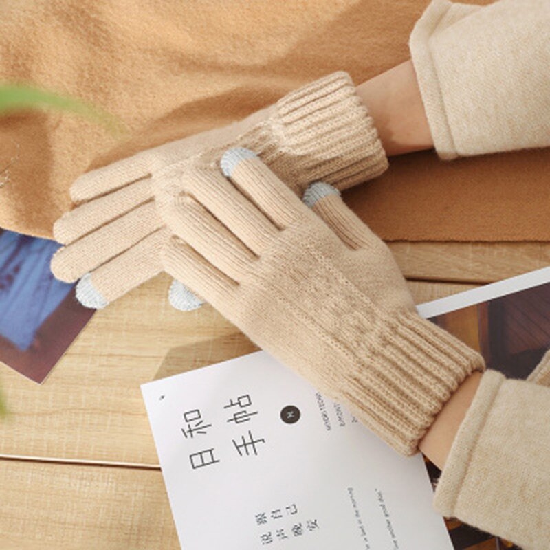 Guantes de punto de lana para mujer, guantes de lana trenzada con flores para pantalla táctil, invierno cálido, Jacquard de Cachemira, además de terciopelo, guante de conducción de abrigo grueso H48