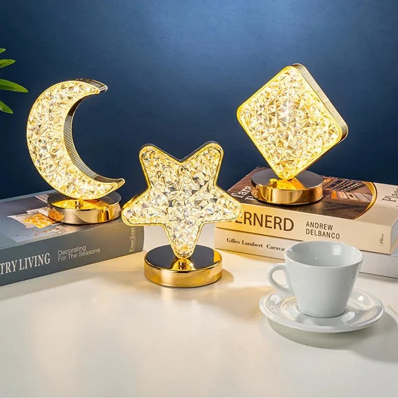 Nattlys soverom krystall berøringsdimming rom interiør estetikk usb nattbordslampe ledet stemningsfull bord 3d månelampe