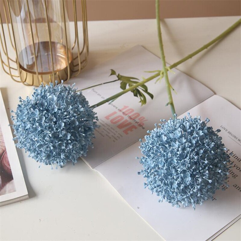 5pcs Artificial Alliums Stem Plastic Colorful Giant Onion Ball Flower Branch for Wedding Centerpieces Floral Decoration: Blue