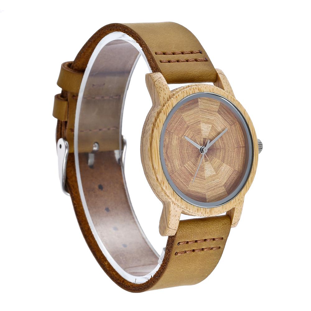 Dameshorloge van bamboehout met leren band, analoog kwarts, lichtgewicht casual horloges, set voor liefhebbers van polshorloges